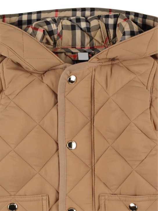 Burberry: Quilted nylon hooded long jacket - Beige - kids-boys_1 | Luisa Via Roma