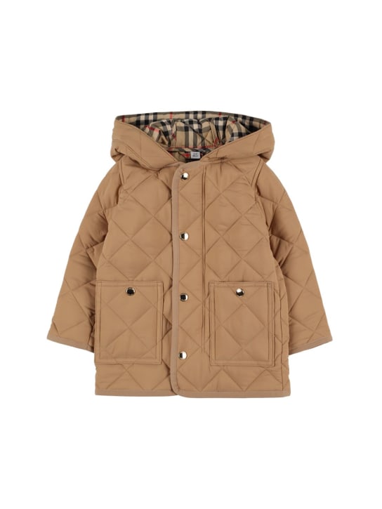 Burberry: Quilted nylon hooded long jacket - Beige - kids-girls_0 | Luisa Via Roma
