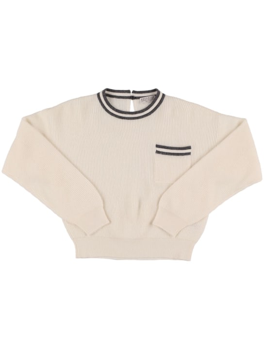 Brunello Cucinelli: Ribbed alpaca & cotton sweater - Weiß - kids-girls_0 | Luisa Via Roma