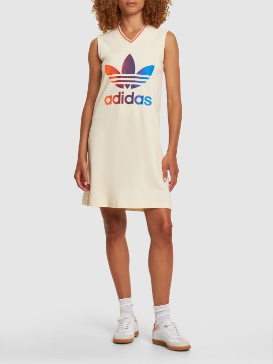adidas Originals: Logo print v-neck dress - Bej - women_1 | Luisa Via Roma