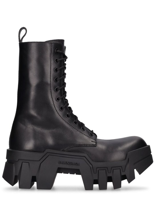 Balenciaga: 80mm Bulldozer leather lace-up boots - Black - women_0 | Luisa Via Roma