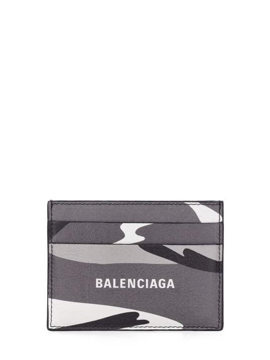 Balenciaga: Tarjetero de piel con estampado - Gris/Blanco - men_0 | Luisa Via Roma
