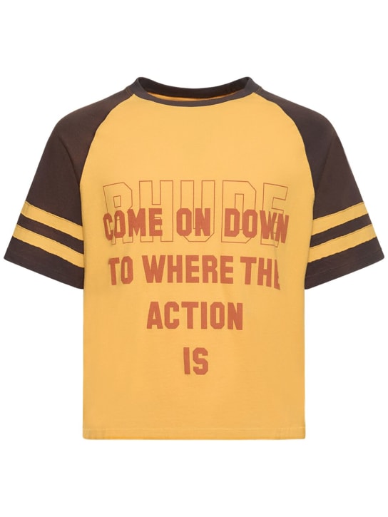 RHUDE: Rhude Action raglan t-shirt - Sarı/Siyah - men_0 | Luisa Via Roma