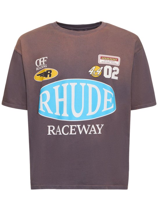 RHUDE: T-shirt imprimé Raceway - Gris - men_0 | Luisa Via Roma
