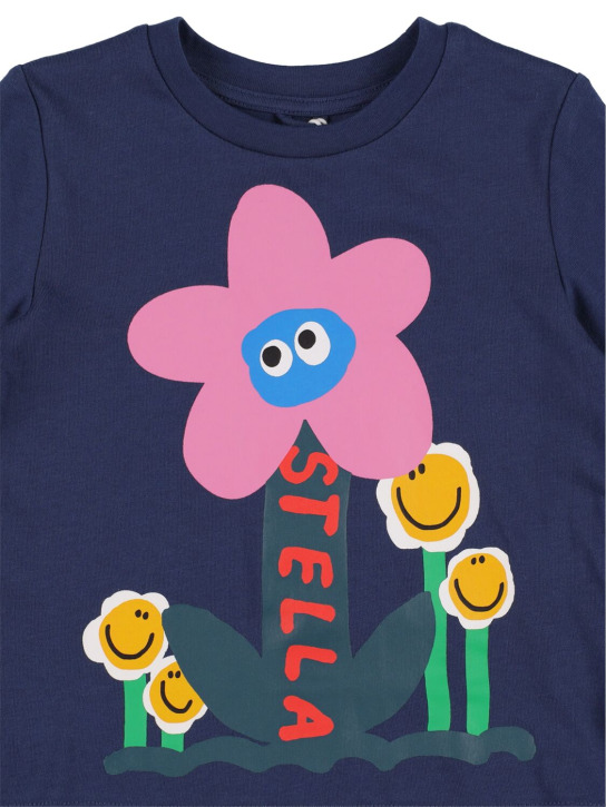 Stella Mccartney Kids: Logo print organic cotton t-shirt - Dunkelblau - kids-girls_1 | Luisa Via Roma