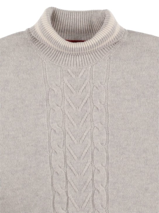 Brunello Cucinelli: Cashmere cable knit turtleneck sweater - Gri/Beyaz - kids-boys_1 | Luisa Via Roma
