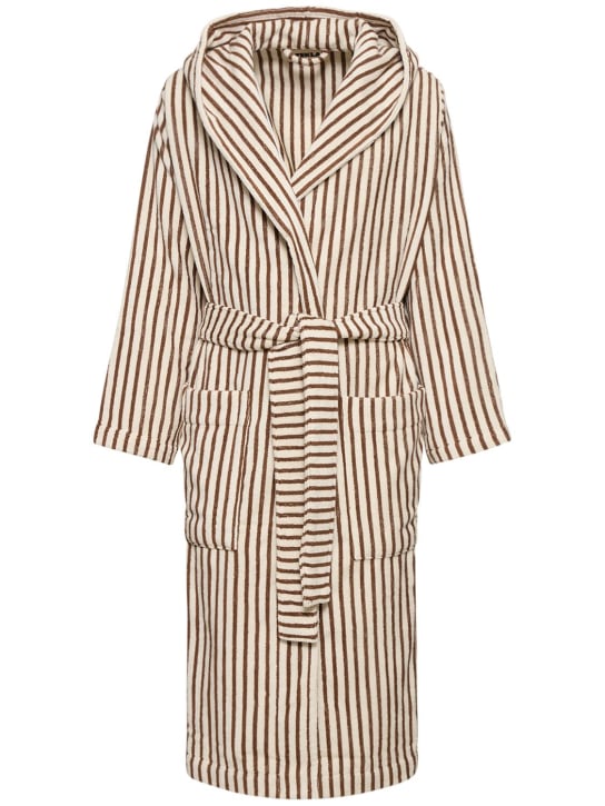 Tekla: Kodiak Stripes bathrobe - Brown - women_0 | Luisa Via Roma