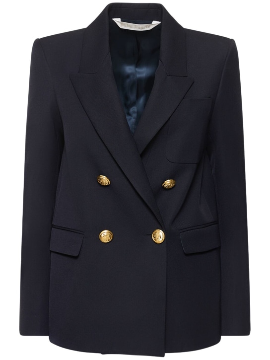 Palm Angels: Palms double breasted wool blend blazer - Navy - women_0 | Luisa Via Roma