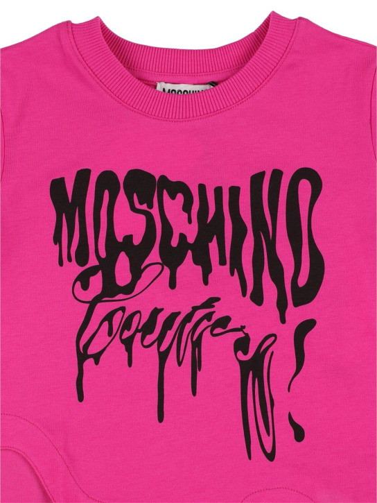 Moschino: T-shirt asimmetrica in jersey di cotone con logo - Fucsia - kids-girls_1 | Luisa Via Roma