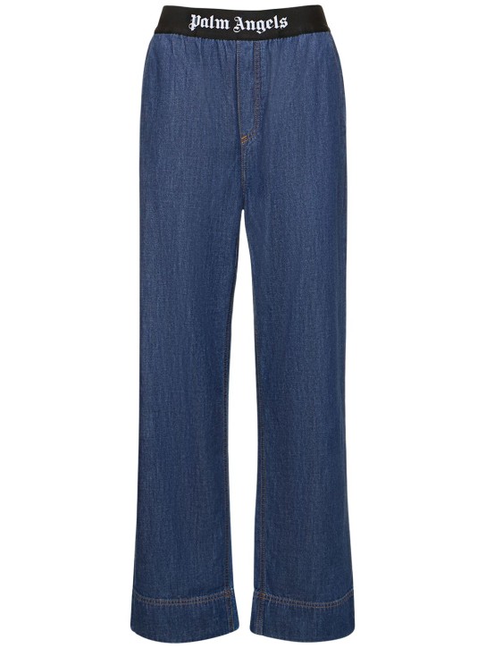 Palm Angels: Pantalones de denim de algodón - Azul Marino - women_0 | Luisa Via Roma