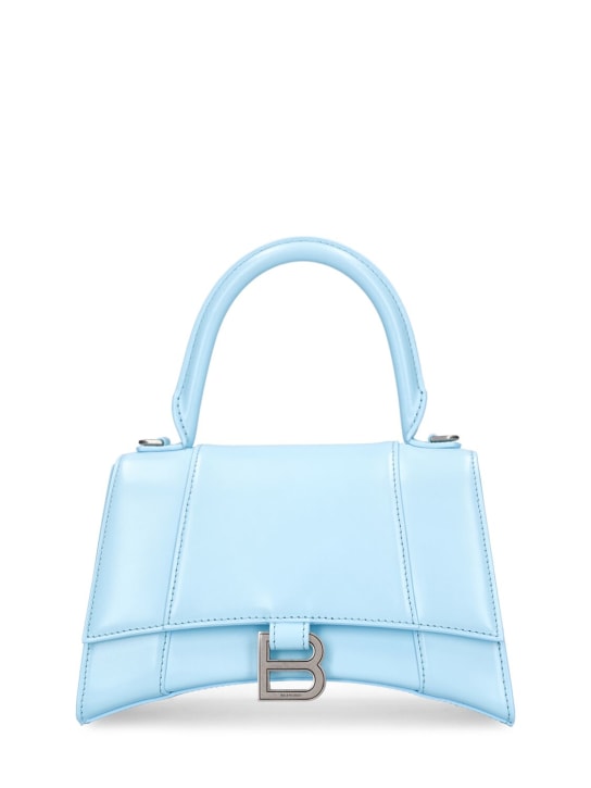 Balenciaga: Small Hourglass leather top handle bag - Sea Blue - women_0 | Luisa Via Roma
