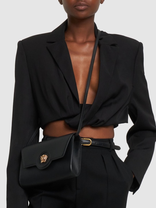Versace: Medusa grain leather shoulder bag - Black - women_1 | Luisa Via Roma