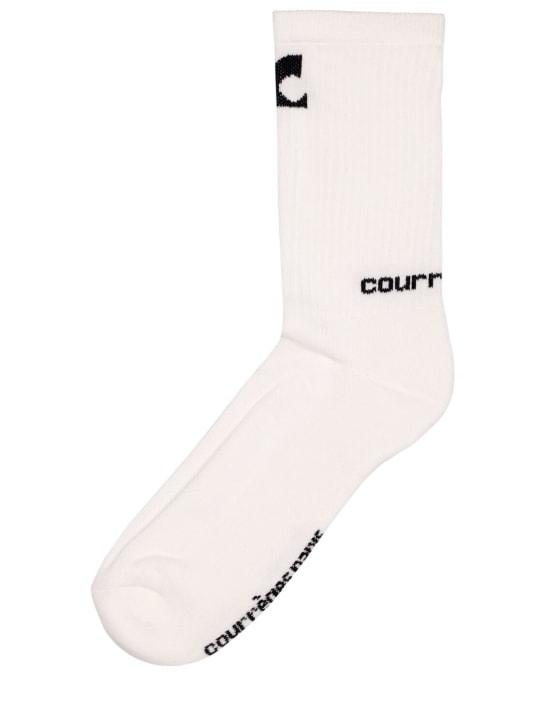 Courreges: Logo mid-length organic cotton socks - Beyaz - men_0 | Luisa Via Roma