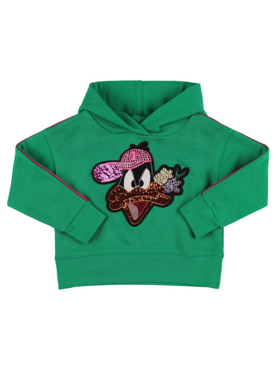 Monnalisa: Daffy Duck sequined cotton sweatshirt - Green - kids-girls_0 | Luisa Via Roma