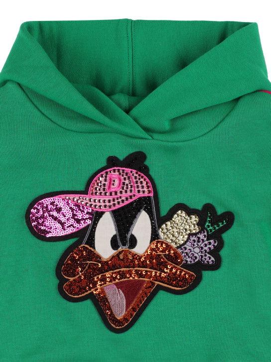 Monnalisa: Daffy Duck sequined cotton sweatshirt - Yeşil - kids-girls_1 | Luisa Via Roma