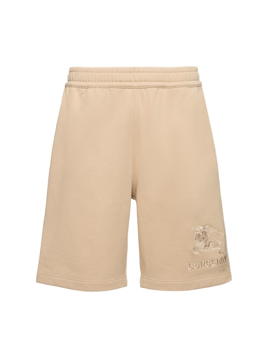 Burberry: Shorts de jersey con logo bordado - Soft Fawn - men_0 | Luisa Via Roma