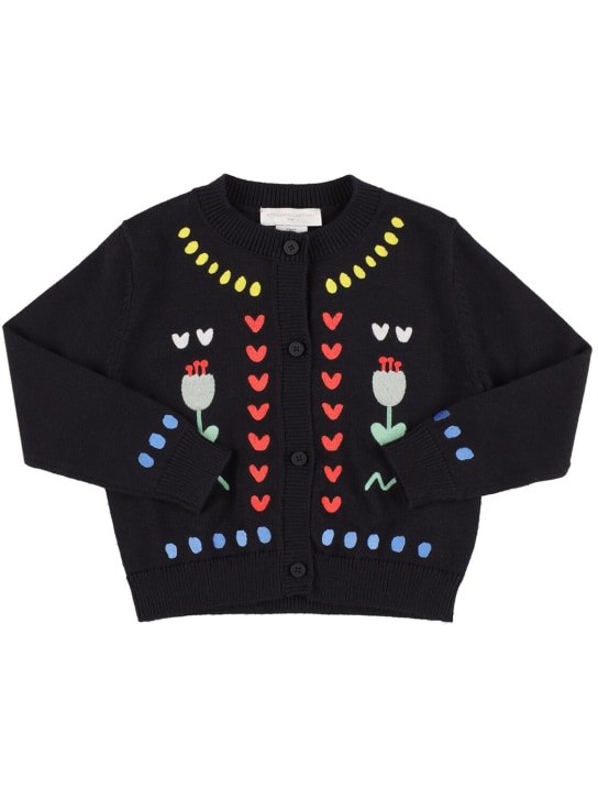 Stella Mccartney Kids: Organic cotton & wool knit cardigan - Siyah - kids-girls_0 | Luisa Via Roma