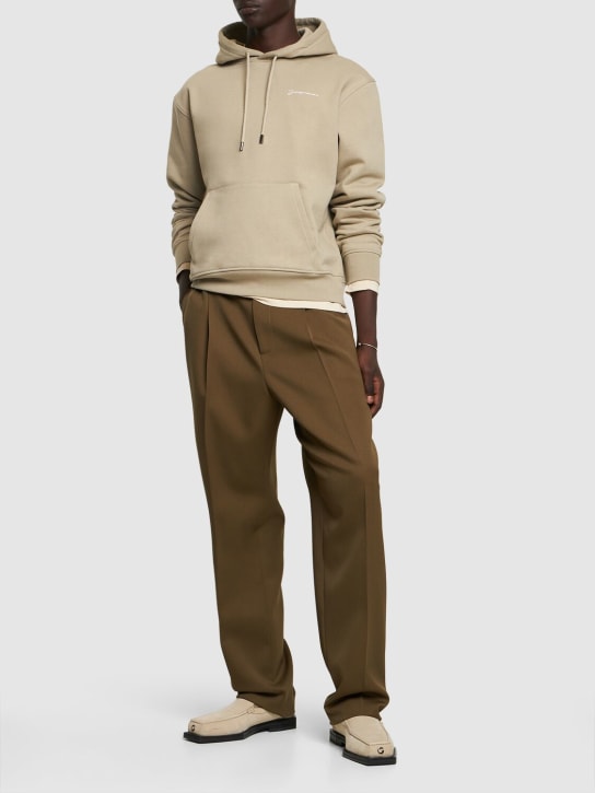 Jacquemus: Le Sweatshirt Brode cotton hoodie - Light Khaki - men_1 | Luisa Via Roma