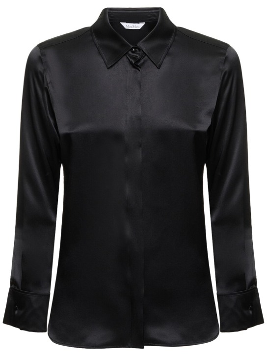 Max Mara: Aiello silk satin regular shirt - Siyah - women_0 | Luisa Via Roma