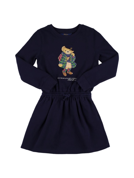 Polo Ralph Lauren: Vestito in jersey di cotone con stampa - Navy - kids-girls_0 | Luisa Via Roma