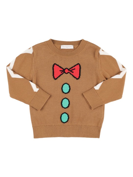 Stella Mccartney Kids: Suéter de punto de algodón orgánico con intarsia - Beige - kids-girls_0 | Luisa Via Roma