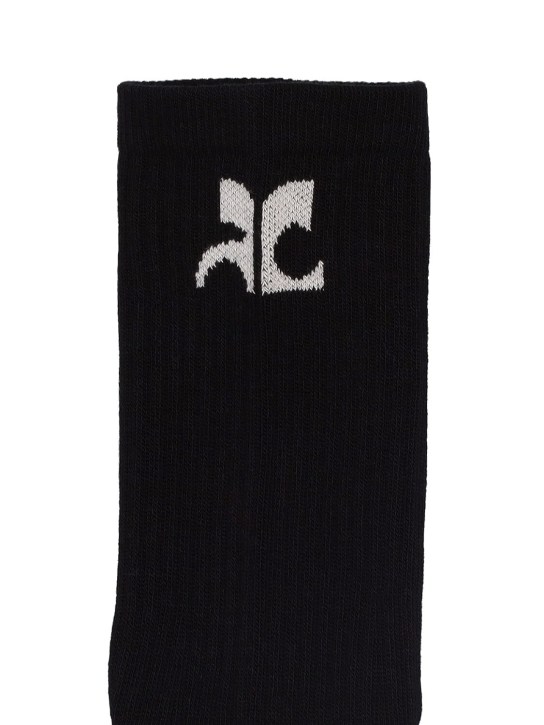 Courreges: Logo mid-length organic cotton socks - Black - men_1 | Luisa Via Roma
