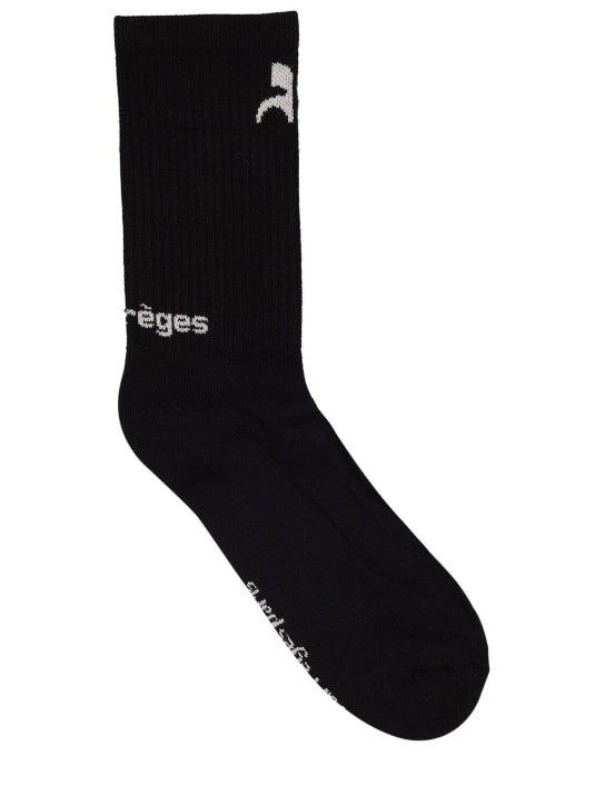 Courreges: Logo mid-length organic cotton socks - Black - men_0 | Luisa Via Roma