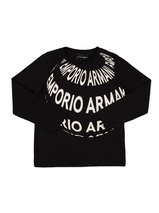 Emporio Armani: Set of 2 printed cotton jersey shirts - Beyaz/Siyah - kids-boys_1 | Luisa Via Roma