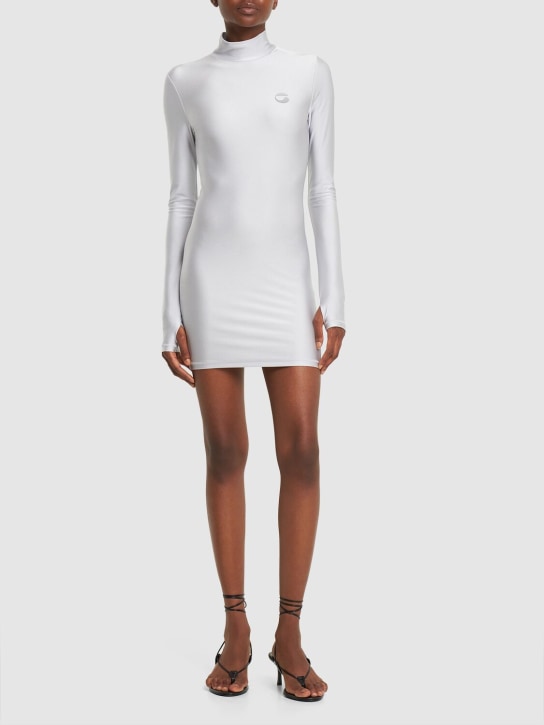 Coperni: Robe courte manches longues à col montant - Gris Perle - women_1 | Luisa Via Roma