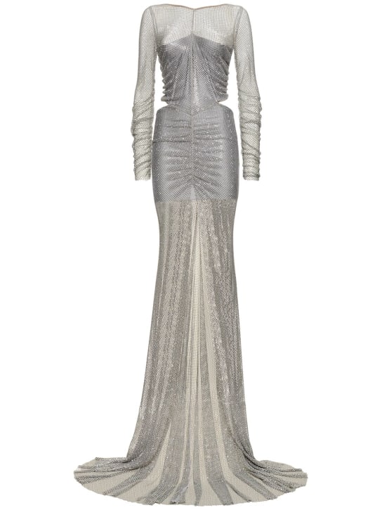 Giuseppe Di Morabito: Embellished embroidered mesh long dress - Silver - women_0 | Luisa Via Roma