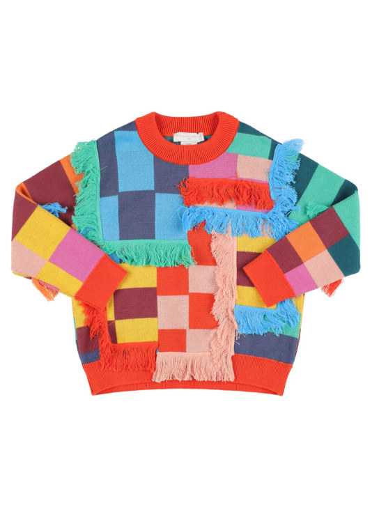 Stella Mccartney Kids: Color block organic cotton knit sweater - Renkli - kids-girls_0 | Luisa Via Roma