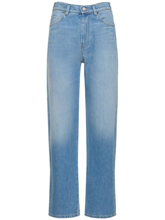 Max Mara: Jeans rectos de denim con cintura alta - Azul - women_0 | Luisa Via Roma