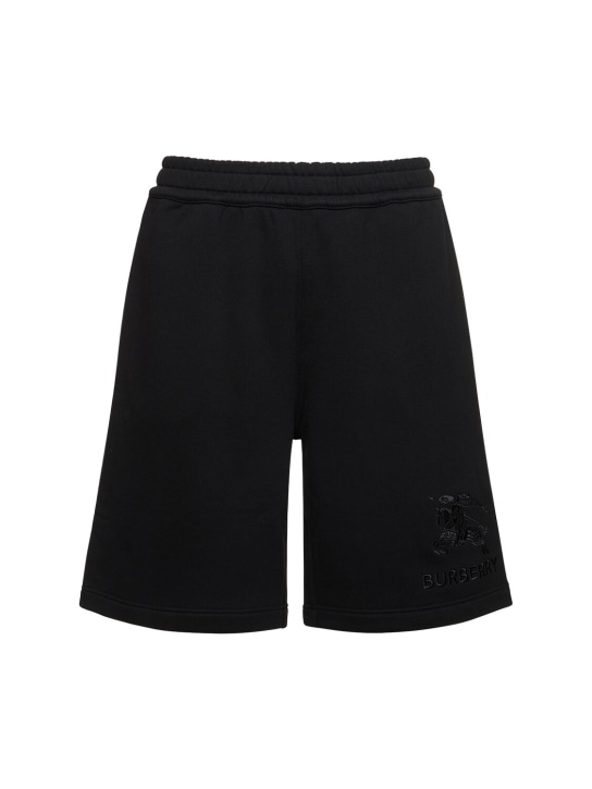 Burberry: Shorts de jersey con logo bordado - Negro - men_0 | Luisa Via Roma