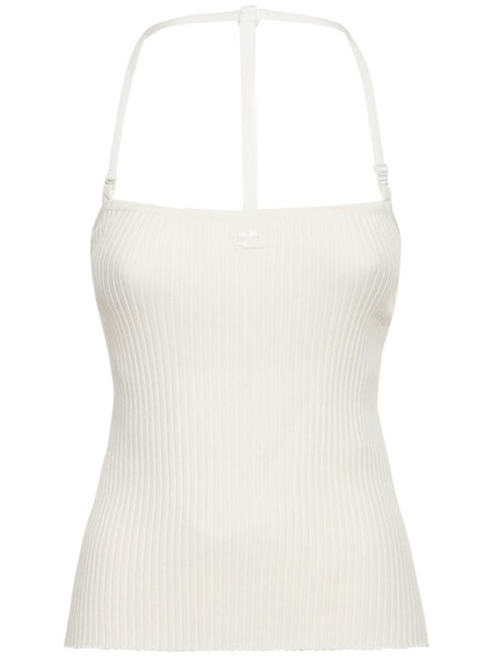 Courreges: Strap rib knit viscose blend tank top - White - women_0 | Luisa Via Roma