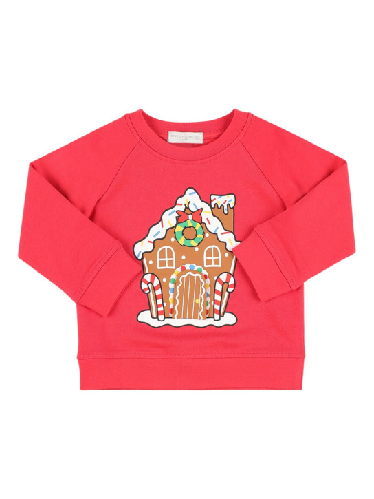 Stella Mccartney Kids: Printed organic cotton sweatshirt - Kırmızı - kids-girls_0 | Luisa Via Roma