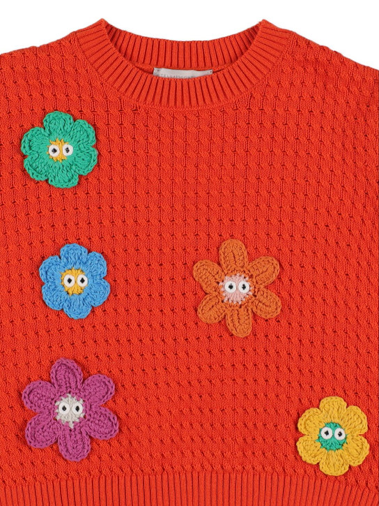 Stella Mccartney Kids: Pull-over en maille de laine et coton biologique - Orange/Vert - kids-girls_1 | Luisa Via Roma