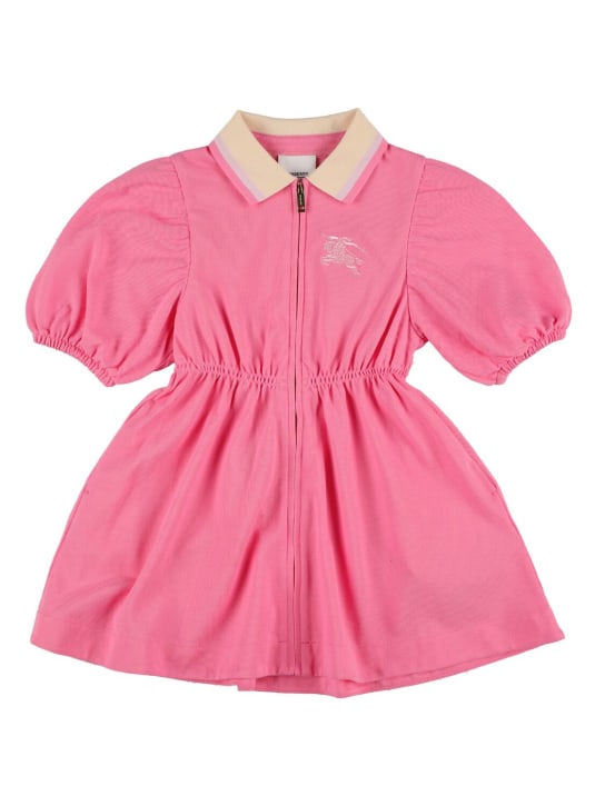 Burberry: Vestito in cotone con ricamo logo - Rosa - kids-girls_0 | Luisa Via Roma