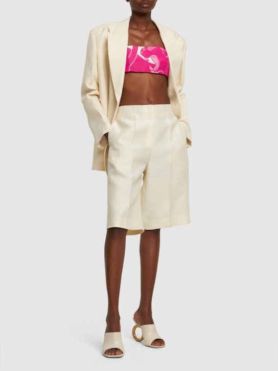 Valentino: Panther printed silk faille crop top - Pink/White - women_1 | Luisa Via Roma