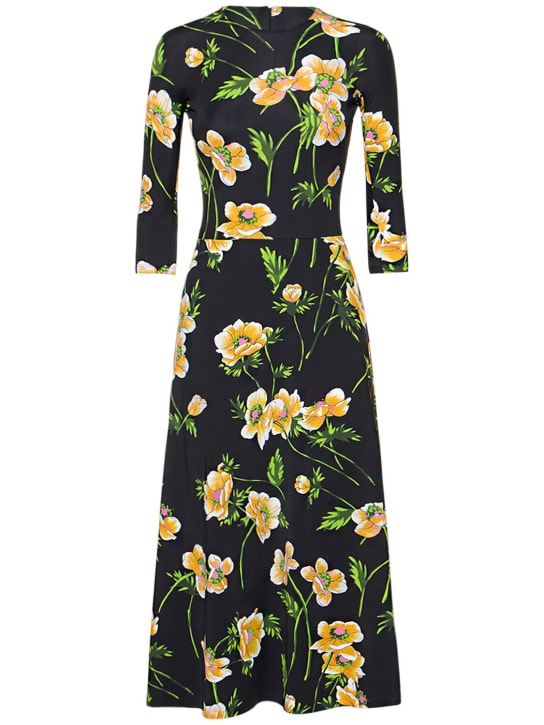 Balenciaga: Kleid aus Nylon mit Blumenmuster und A-Linie - Schwarz/Multi - women_0 | Luisa Via Roma