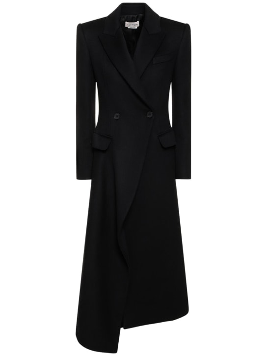 Alexander McQueen: Asymmetric wool long coat - Black - women_0 | Luisa Via Roma