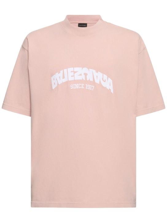 Balenciaga: T-shirt in jersey di cotone con logo - Rosa Chiaro - men_0 | Luisa Via Roma