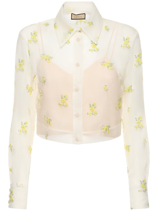 Gucci: Embroidered silk organza shirt - White/Multi - women_0 | Luisa Via Roma