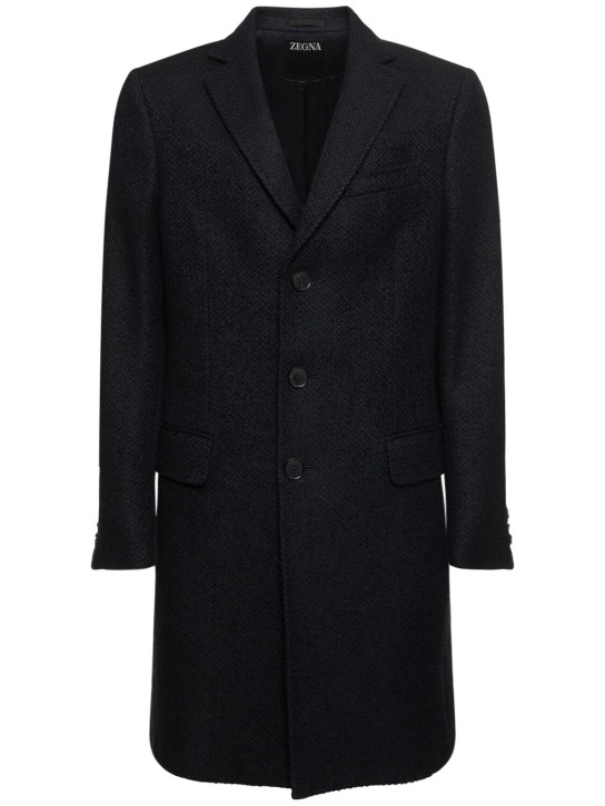 Zegna: Wool blend coat - Navy - men_0 | Luisa Via Roma