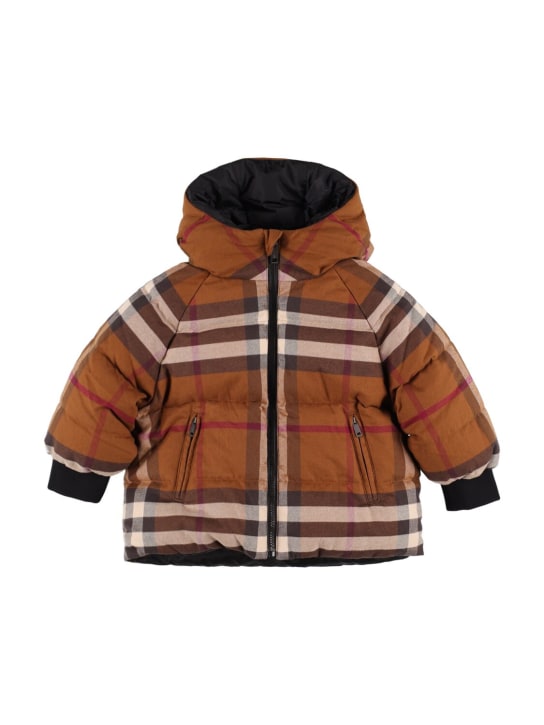 Burberry: Check print quilted cotton down jacket - Brown/Black - kids-girls_0 | Luisa Via Roma