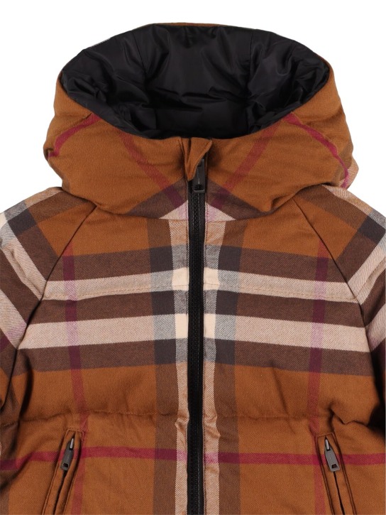 Burberry: Check print quilted cotton down jacket - Brown/Black - kids-boys_1 | Luisa Via Roma