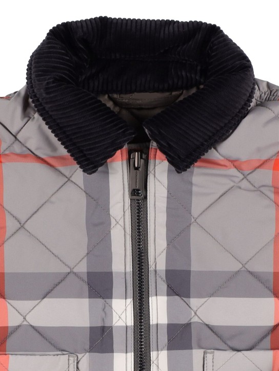 Burberry: Check print quilted nylon puffer jacket - Grey/Black - kids-girls_1 | Luisa Via Roma
