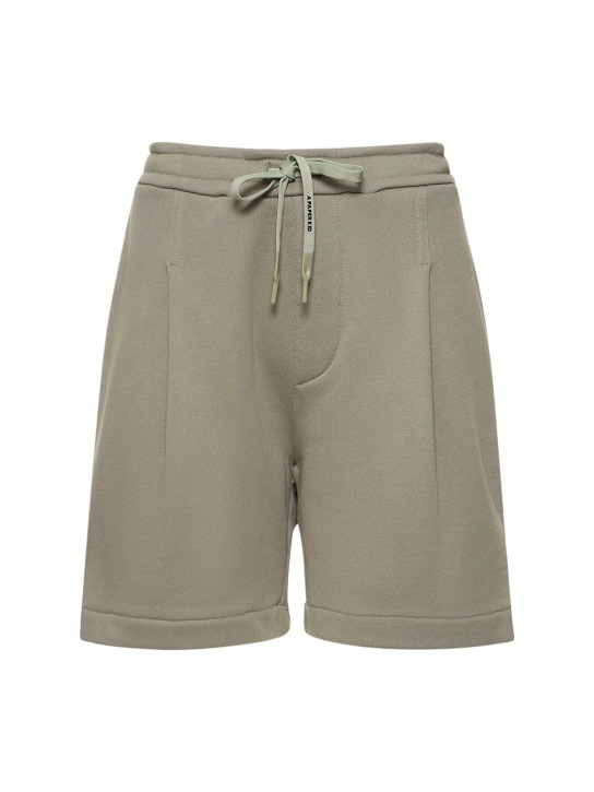 A Paper Kid: Unisex cotton sweat shorts - Sage Green - women_0 | Luisa Via Roma
