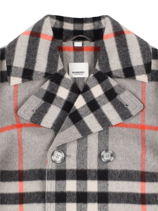 Burberry: Check print wool & cashmere coat - Grey - kids-girls_1 | Luisa Via Roma