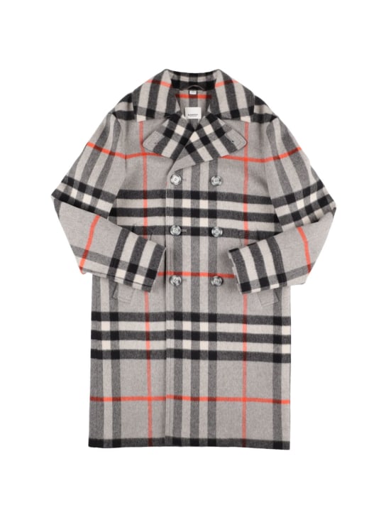 Burberry: Check print wool & cashmere coat - Grey - kids-girls_0 | Luisa Via Roma
