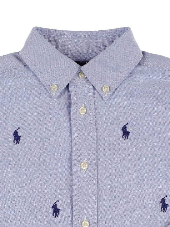 Polo Ralph Lauren: Camisa de popelina de algodón con logo bordado - Azul Claro - kids-boys_1 | Luisa Via Roma